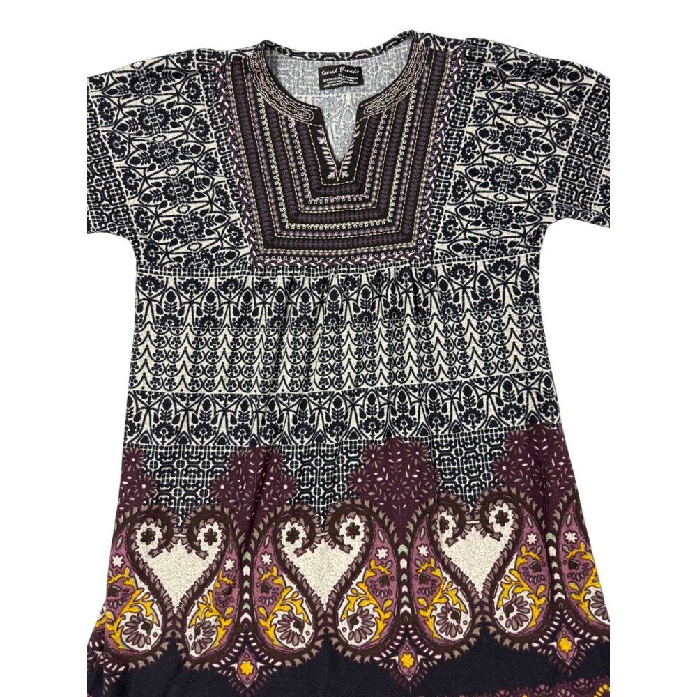 XL Sacred Threads Embroidered Boho Festival Blue Gray Plush Paisley Dress - Picture 3 of 11